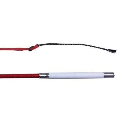 Chicote com alça branca, ponta vermelha e corda preta com nós