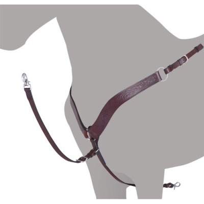 Peitoral castanho em couro para cavalo com correias ajustáveis e ferragens metálicas