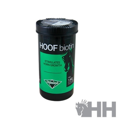 Pote preto com rótulo verde do produto HOOF biotin Diamond