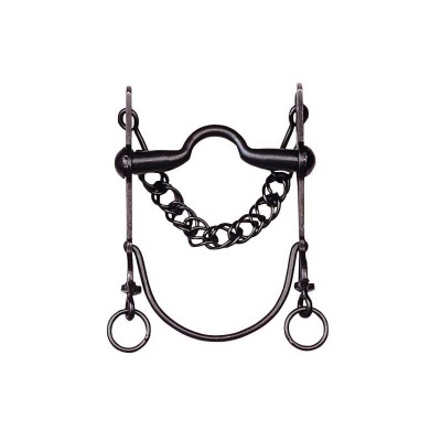 Freio para cavalo em metal preto com corrente e anéis