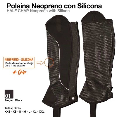 Polaina neopreno com silicone preta com malha padrão e fecho