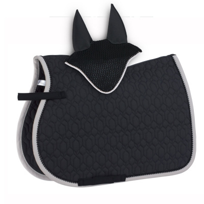 Tapete de sela para cavalo preto acolchoado com touca para orelhas preta