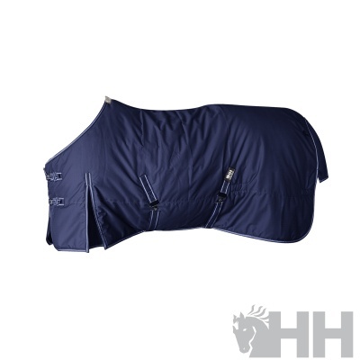 Cobertor para cavalo azul escuro acolchoado com alças e fivelas pretas e etiqueta HH Horseware Ireland