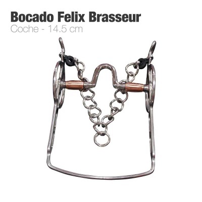 Bocado Felix Brasseur em metal com corrente e partes de cobre, tamanho 14,5 cm