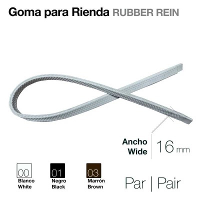 Goma para rienda de borracha, largura 16 mm, disponível em branco, negro e marrón
