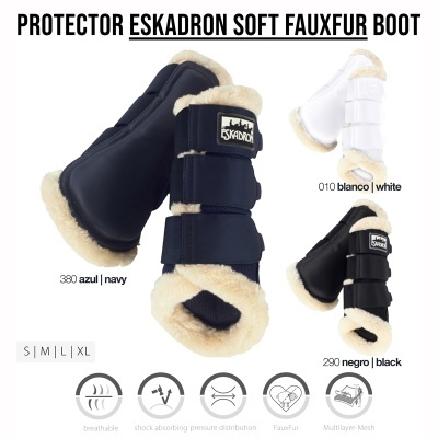 Protetores equinos Eskadron Soft Fauxfur Boot em azul, branco e preto com forro de falso pelo