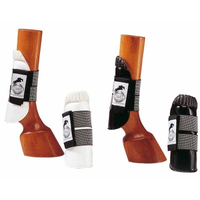 proteções para cascos de cavalo brancas e pretas com velcro e logotipo OMAS