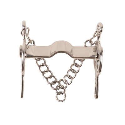 Freio metálico prateado para equitação com corrente