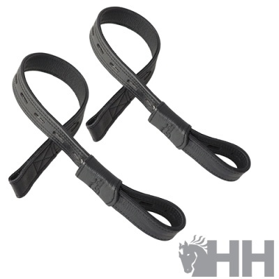 Duas alças pretas em tecido com logótipo HH cinzento e cabeça de cavalo