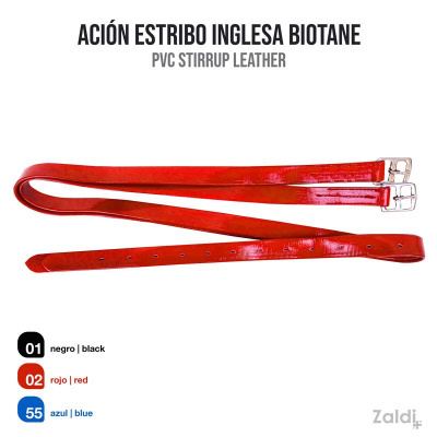 Correias de estribo em couro PVC vermelho com fivela metálica