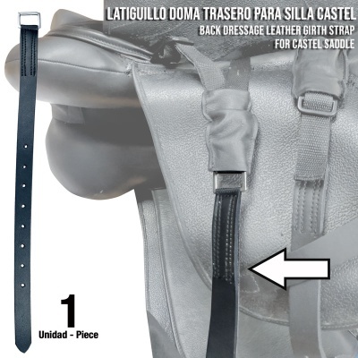 Latiguillo de couro preto com costura dupla branca para sela de Castela próximo a sela cinzenta