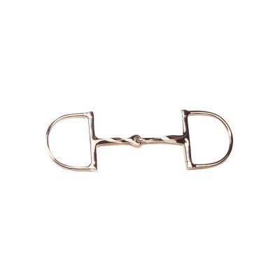 Freio metálico dourado para cavalo com argolas em D e ligação central