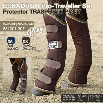 Proteção para pernas de pônei ESKADRON Pro-Traveller Set marrom com fechos de velcro
