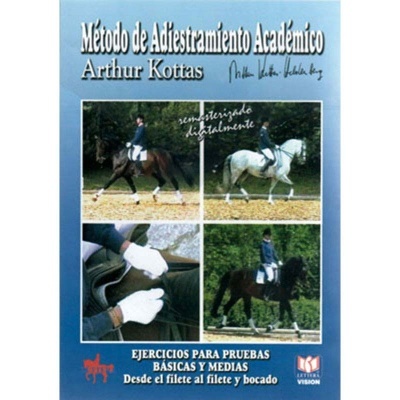 Capa de livro sobre método de adestramento equestre com fotos de cavaleiros e cavalos em fundo azul
