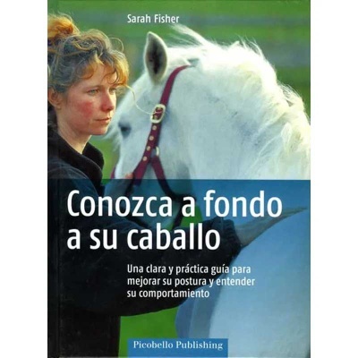 Capa de livro com mulher e cavalo branco com texto em espanhol