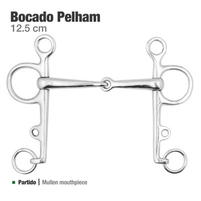 Bocado Pelham partido em aço inoxidável com 12,5 cm