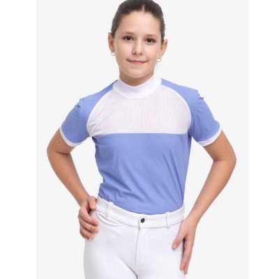 Camisola desportiva manga curta azul claro com branco para criança