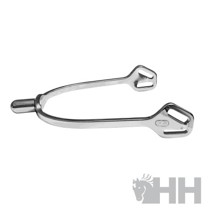 Espora metálica prateada com aberturas triangulares