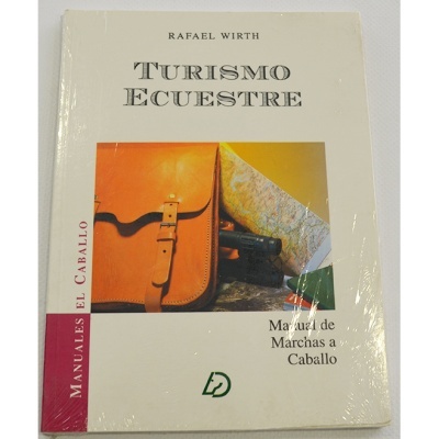 Capa do livro 'Turismo Ecuestre' com sela marrom e manta colorida