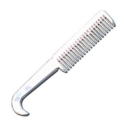 Pente branco de plástico com cabo curvo