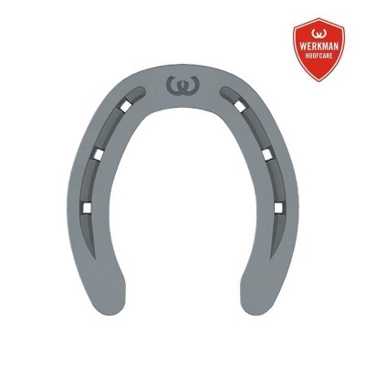 Ferradura cinzenta com inserções escuras e logótipo WERKMAN HOOFCARE