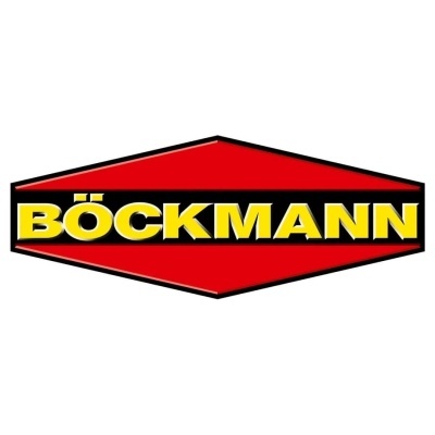 logotipo vermelho e preto com texto BÖCKMANN em amarelo