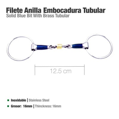 Filete Anilla Embocadura Tubular aço inoxidável 12,5 cm espessura 16 mm
