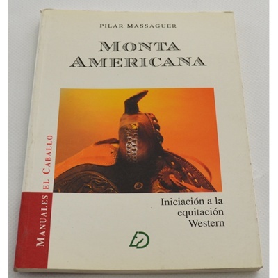 Livro Monta Americana com selo de cavalo na capa e texto