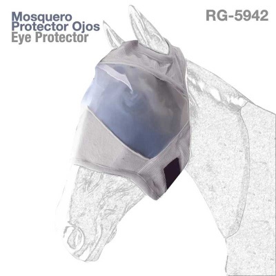 Mosquero cinzento para cavalo com protetor ocular transparente e texto RG-5942