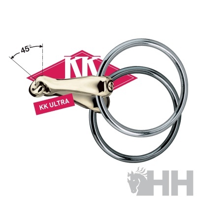 Chaveiro metálico dourado com anéis prateados e texto KK ULTRA em fundo branco