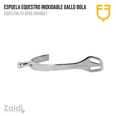 Espuela equestrian inox com bola brilhante, fundo branco.