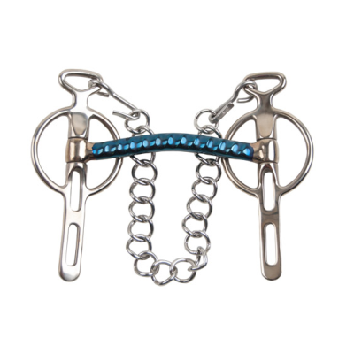 Ferro de boca para cavalo prateado com strass azuis