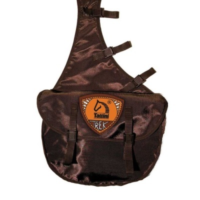Bolsa castanha com alça com fivelas e rótulo Tattini TREK