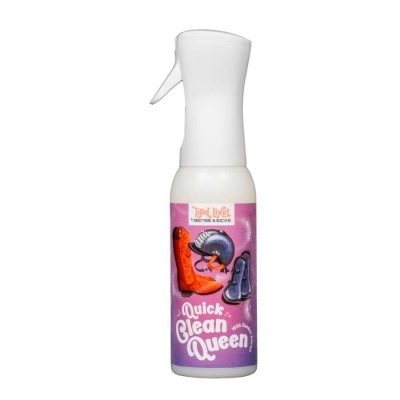 Frasco spray branco com rótulo roxo e texto decorativo