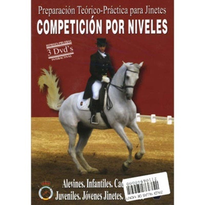 Capa de DVD educacional sobre competição equestre com cavaleiro e cavalo branco