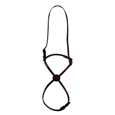 Arreio de cabedal castanho escuro com argolas metálicas