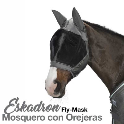 Máscara Fly-Mask preta para cavalo da Eskadron com orelhas cobertas