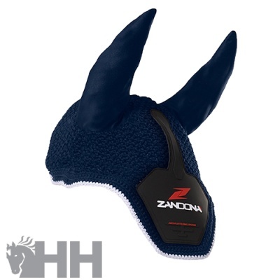 Capa auditiva para cavalo azul escuro com orelhas e etiqueta ZANDONA
