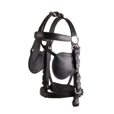 Focinheira preta de couro para cavalo com tiras ajustáveis