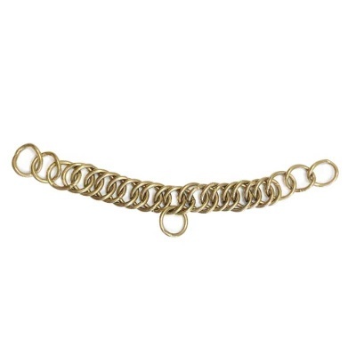 Pulseira de elos metálicos dourados em fundo branco
