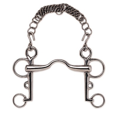 Freio de metal prateado para cavalo com corrente