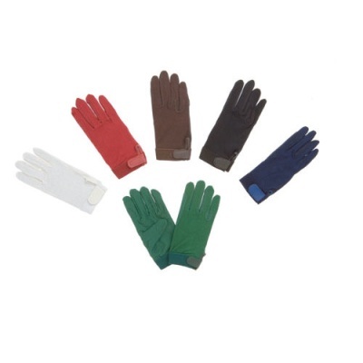 Seis pares de luvas coloridas com tira de ajuste no pulso.