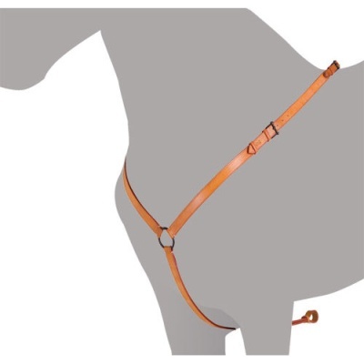 arnês de pele castanha em manequim cinzento