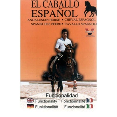 Capa laranja com homem montado num cavalo castanho e texto multilingue sobre El Caballo Español