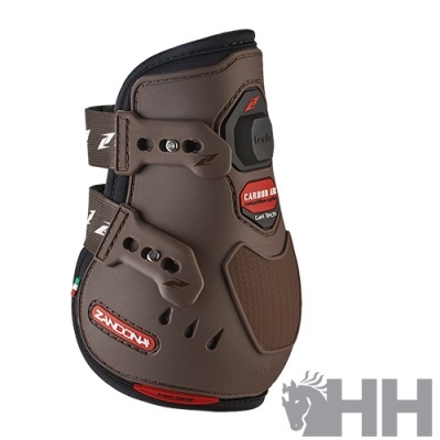 Peitheira protetora castanha para cavalo com fechos ajustáveis e etiquetas da marca Zandona