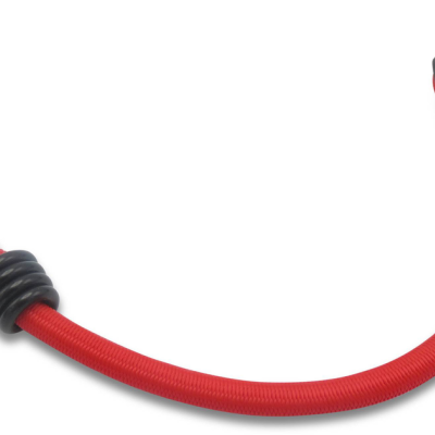 Elástico vermelho com ganchos pretos nas extremidades