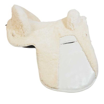 Sela de equitação creme com lã sintética e couro branco