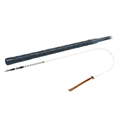 Chicote dividido azul escuro com detalhes e lápis branco com franjas castanhas