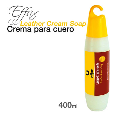 Frasco de creme para limpeza de couro Effax de 400ml com rótulo amarelo e vermelho