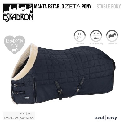 manta de estábulo para pónis azul navy com interior acolchoado bege